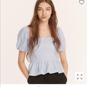 J. crew squareneck smock cotton top gingham